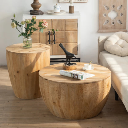 Vintage Style Bucket Shaped Coffee Table Set for Office, Dining Room and Living Room