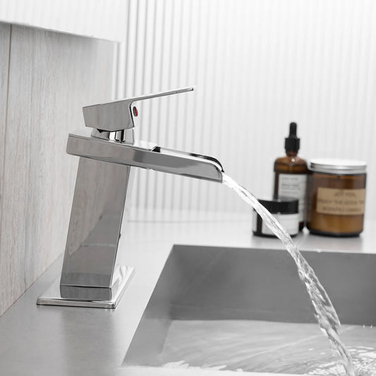 Modern Stainless Steel Brass Black Chrome Waterfall Basin Faucet Cold Hot Mixer Crane Sink Tap Square Bathroom Faucets