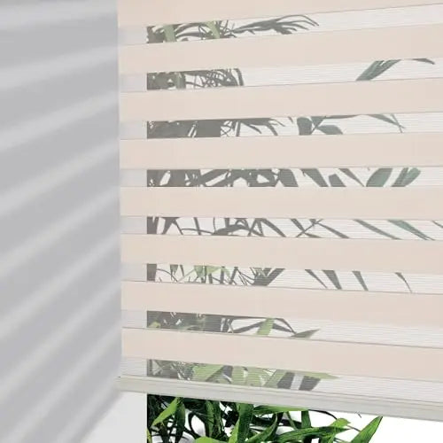 Cordless Zebra Blinds (Pro Upgrade), Dual Layer Light Control Zebra Blinds for Windows, Light-Proof Aluminum Cover, Free-Stop
