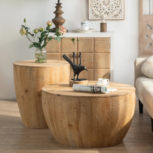 Vintage Style Bucket Shaped Coffee Table Set for Office, Dining Room and Living Room