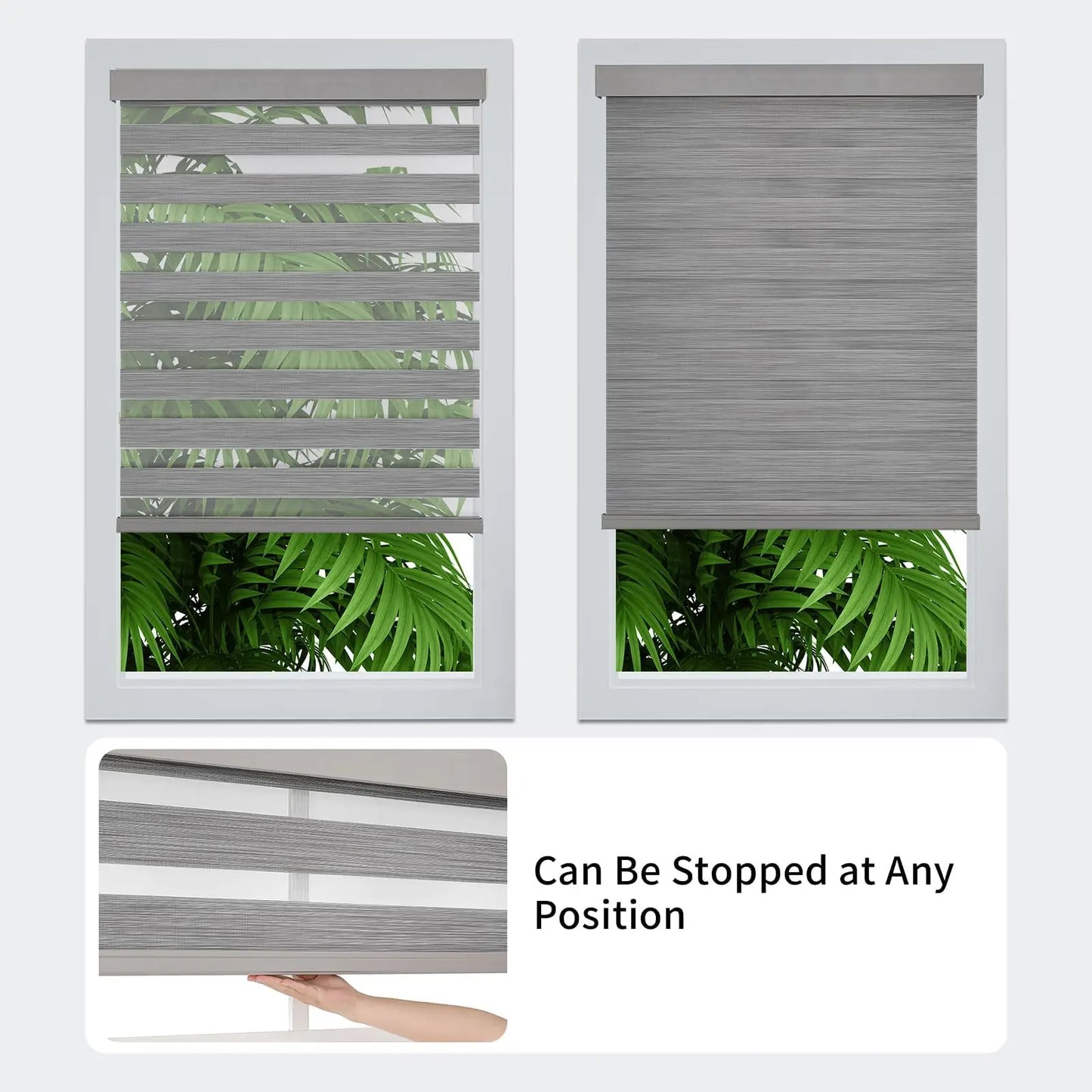 Cordless Zebra Blinds (Pro Upgrade), Dual Layer Light Control Zebra Blinds for Windows, Light-Proof Aluminum Cover, Free-Stop