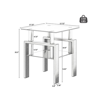 Living Room Sets Side Table Set of 2 , Simple Modern Design Side Table Hot Sell  Tempered Glass with Metal Frame  2pcs/ctn