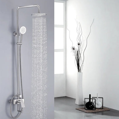 Modern Contemporary Wall-Mounted Rain Shower Massage Jet Head Hardware Sets Stainless Steel Brushed Finish for Bathroom Faucets