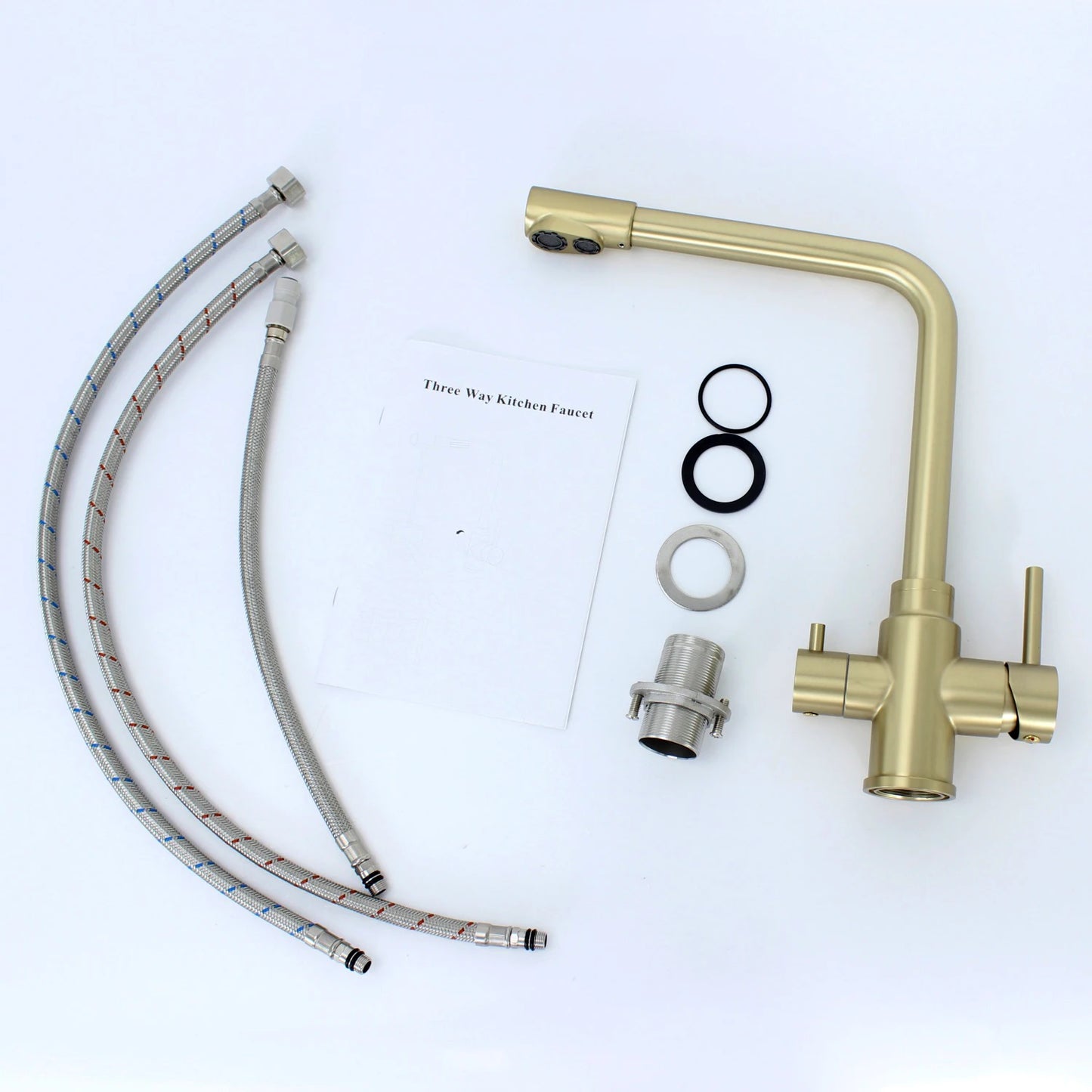High Quality Stainless Steel 304 Mixer 3 Way Water Tap Hot Cold Purified Water Taps Home Gold Kitchen Faucets