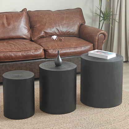 Modern Rustic Wood Finish Set 3 Rounded Coffee Tables End Tables Plant Stands-for Living Room Decorative Accent Pieces for House