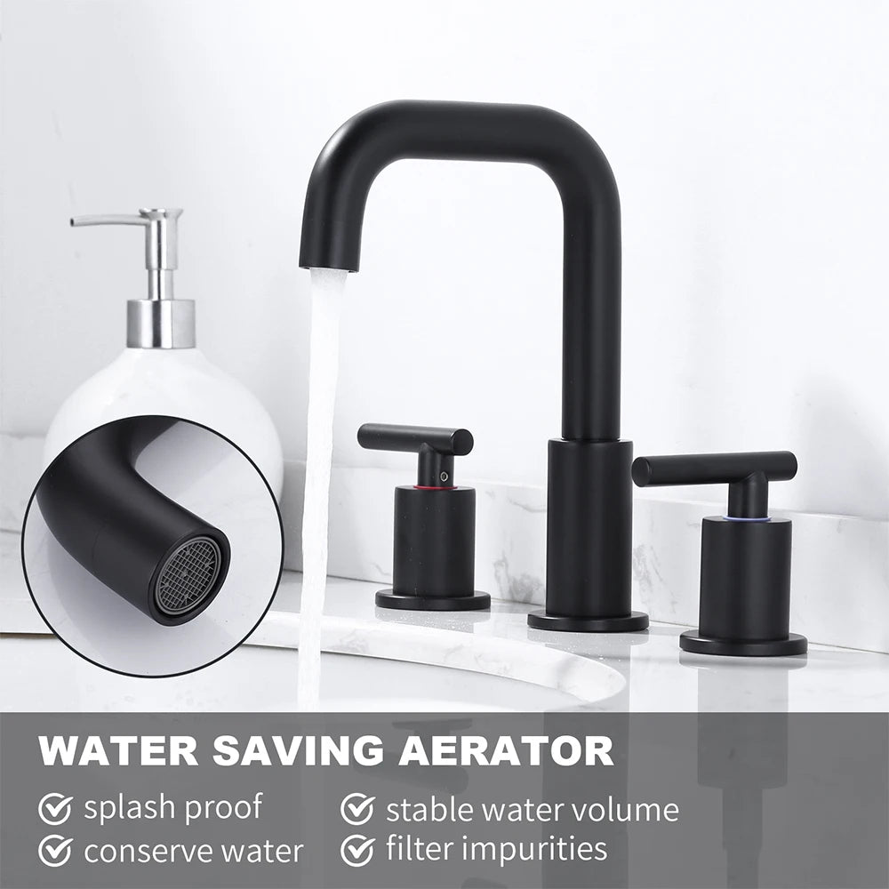 Matte Black Widespread Bathroom Faucet,2 Handles Black Basin Mixer Faucet for Sink 3 Hole,Black Widespread Bathroom Faucets