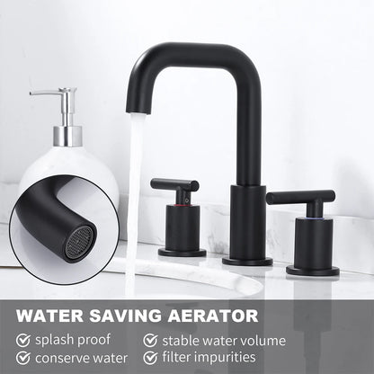 Matte Black Widespread Bathroom Faucet,2 Handles Black Basin Mixer Faucet for Sink 3 Hole,Black Widespread Bathroom Faucets