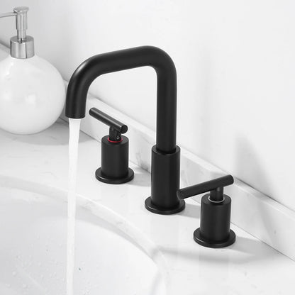 Matte Black Widespread Bathroom Faucet,2 Handles Black Basin Mixer Faucet for Sink 3 Hole,Black Widespread Bathroom Faucets