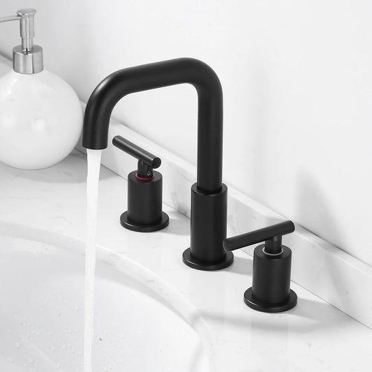 Matte Black Widespread Bathroom Faucet,2 Handles Black Basin Mixer Faucet for Sink 3 Hole,Black Widespread Bathroom Faucets