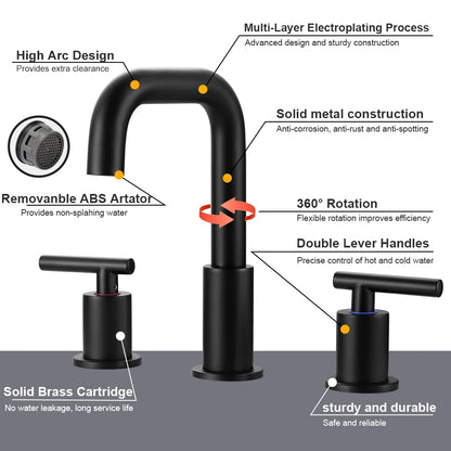 Matte Black Widespread Bathroom Faucet,2 Handles Black Basin Mixer Faucet for Sink 3 Hole,Black Widespread Bathroom Faucets