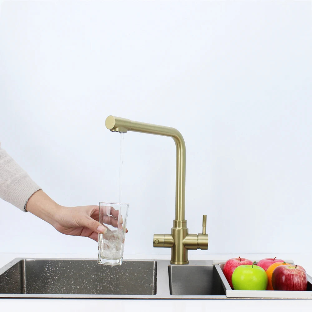 High Quality Stainless Steel 304 Mixer 3 Way Water Tap Hot Cold Purified Water Taps Home Gold Kitchen Faucets