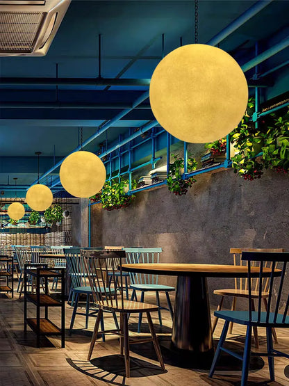 Fibre Moon Chandeliers for Restaurant Landscape Ambient Lamp for Dining Table Shopping Mall Decor Feature with Waterproof LED PE
