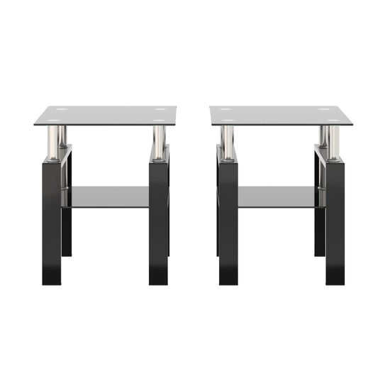 Living Room Sets Side Table Set of 2 , Simple Modern Design Side Table Hot Sell  Tempered Glass with Metal Frame  2pcs/ctn