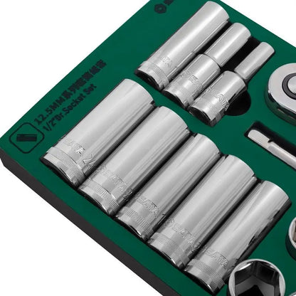 APEX USA  27-Piece 1/2\" Drive Socket Set Hand-Power Tools Made of EVA Material Factory Workshop with Hard Case Packaging