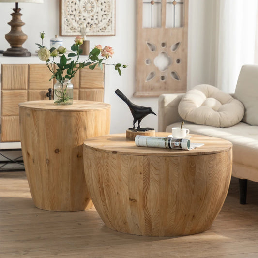 Vintage Style Bucket Shaped Coffee Table Set for Office, Dining Room and Living Room