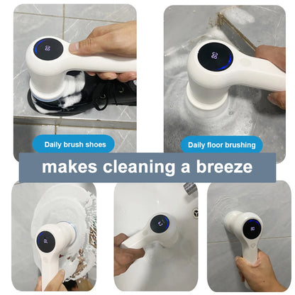 Rotary Electric Scrubber 4 Replaceable Heads New Plastic Design for Efficient Cleaning Bathroom Kitchen Sink Battery Level
