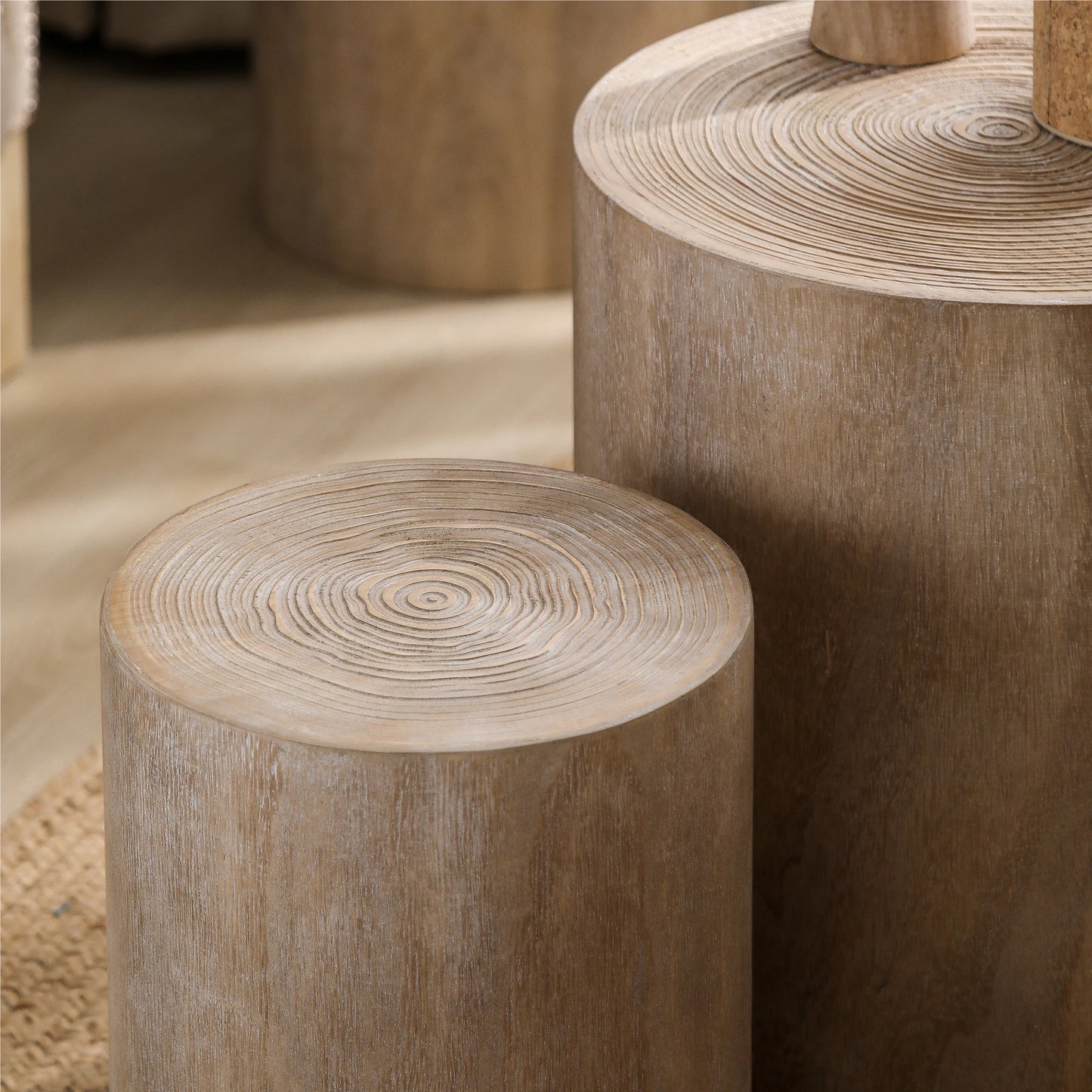 Modern Rustic Wood Finish Set 3 Rounded Coffee Tables End Tables Plant Stands-for Living Room Decorative Accent Pieces for House