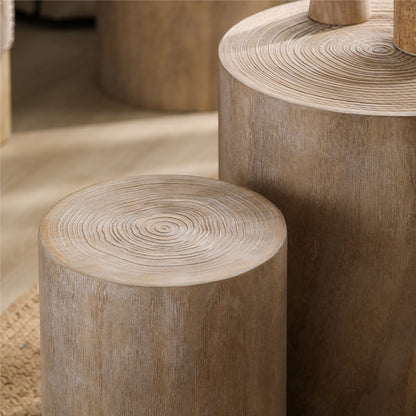 Modern Rustic Wood Finish Set 3 Rounded Coffee Tables End Tables Plant Stands-for Living Room Decorative Accent Pieces for House