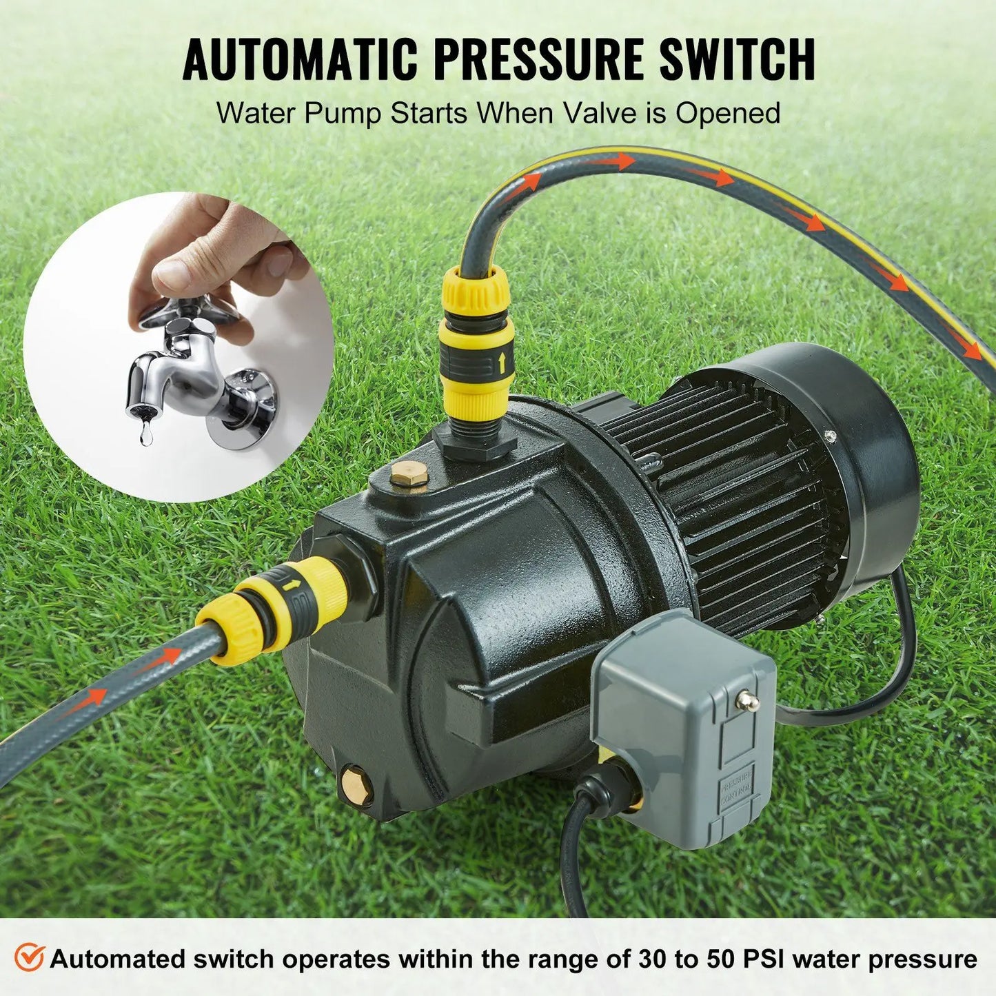 1HP Premium Cast Iron Shallow Well Jet Water Pump 115 Volt 17.6 GPM 164 FT Max Head High-Rise Water Supply Shower Booster for