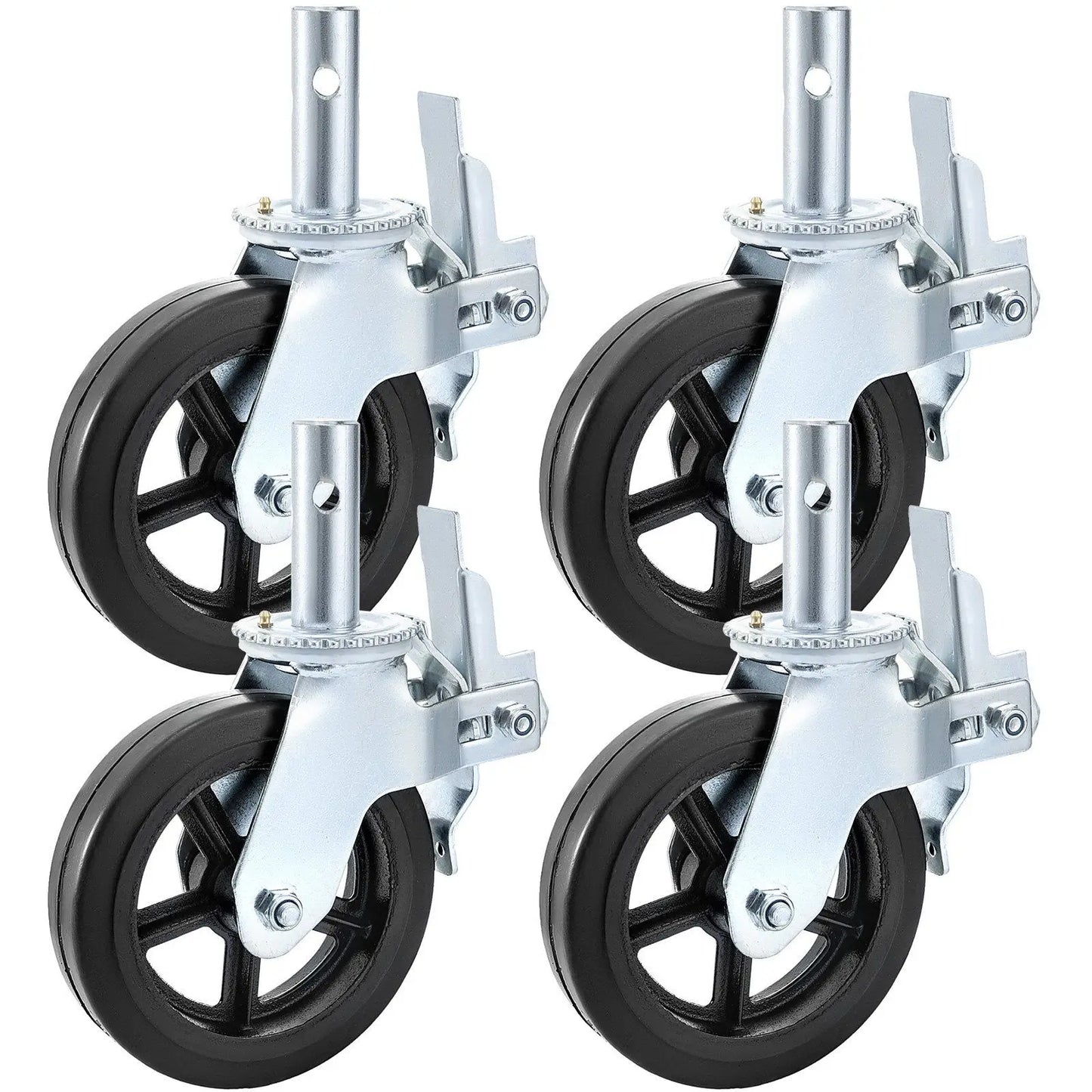 4 Pack Heavy Duty 8 X 2 Inch Dual Locking Rubber Swivel Caster Wheels 360 Degrees 1100LBS Capacity Per Wheel for Scaffolding