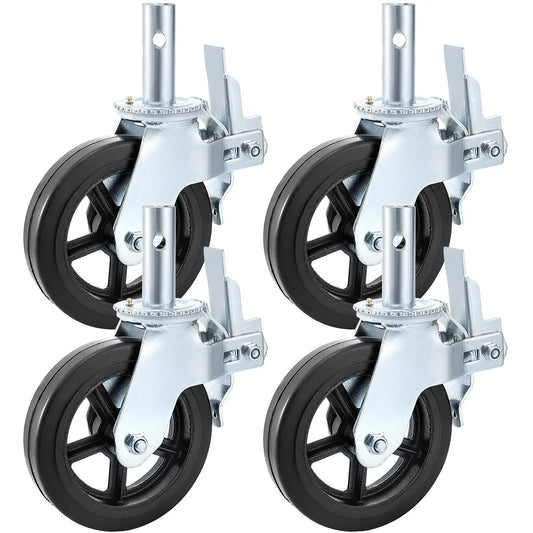 4 Pack Heavy Duty 8 X 2 Inch Dual Locking Rubber Swivel Caster Wheels 360 Degrees 1100LBS Capacity Per Wheel for Scaffolding