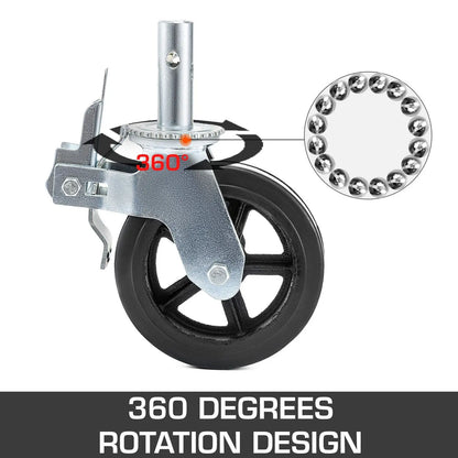 4 Pack Heavy Duty 8 X 2 Inch Dual Locking Rubber Swivel Caster Wheels 360 Degrees 1100LBS Capacity Per Wheel for Scaffolding