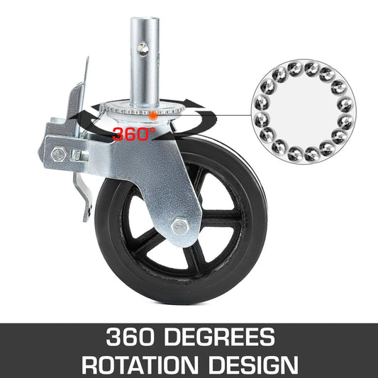 4 Pack Heavy Duty 8 X 2 Inch Dual Locking Rubber Swivel Caster Wheels 360 Degrees 1100LBS Capacity Per Wheel for Scaffolding