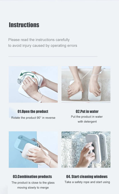 Magnetic Window Cleaner Brush Double-Side Automatic Water Discharge Wiper Glass Window Brush Cleaning Office Household Tools