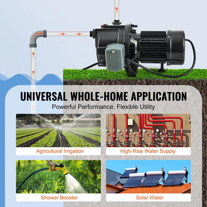 1HP Premium Cast Iron Shallow Well Jet Water Pump 115 Volt 17.6 GPM 164 FT Max Head High-Rise Water Supply Shower Booster for