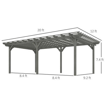 12' X 20' Gray Outdoor Wood Pergola Stable Structure Gazebo Pavilion