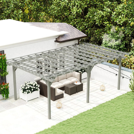 12' X 20' Gray Outdoor Wood Pergola Stable Structure Gazebo Pavilion